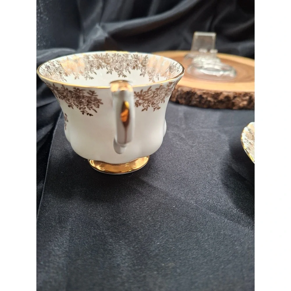 Royal Albert Grandmother Teacup and Saucer Set Gold Filigree Bone China England